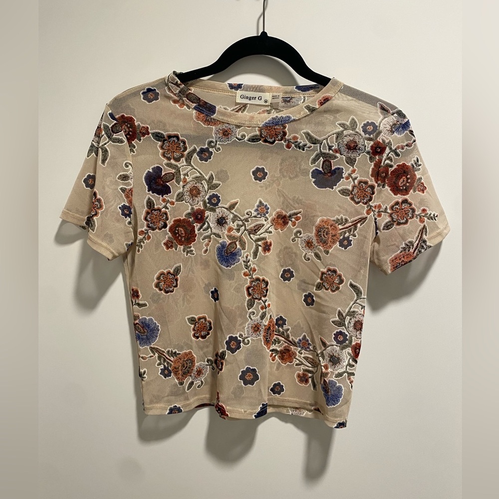 Floral Mesh Top - Size Women M